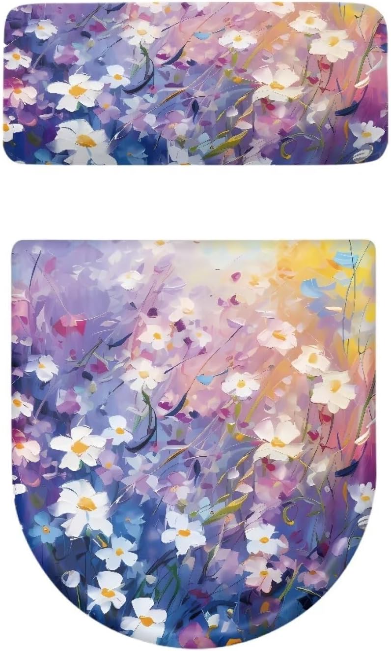 CREAMIC Daisy Toilet Lid Cover and Tank Lid Cover Machine Wash Bathroom Super Soft Toilet Lid Cover Set Seat Covers Fits Most Lids for Accessories Decor - Image 5